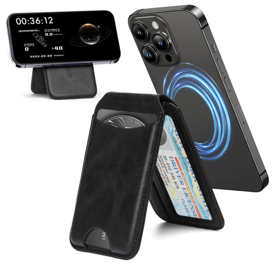 Natyos Magnetic Wallet Compatible with Mag-Safe Wallet Adjustable Stand Leather Magnetic Card Holder for iPhone 16/15/14/13/12 Series Black