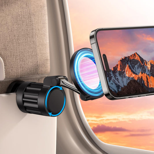 OMOTON 360°Rotating Magnetic Airplane Phone Holder Mount for Magsafe Airplane Travel Essentials Accessories Adjustable Foldable Universal Handsfree Phone Stand for iPhone 16 15 14 13 Pro Max