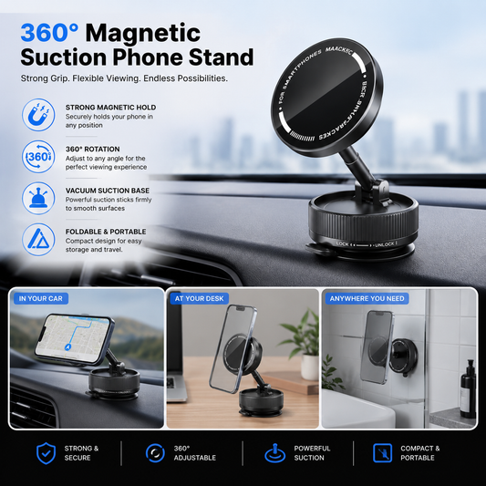 360° Magnetic Vacuum Suction Phone Stand for MagSafe & All Smartphones