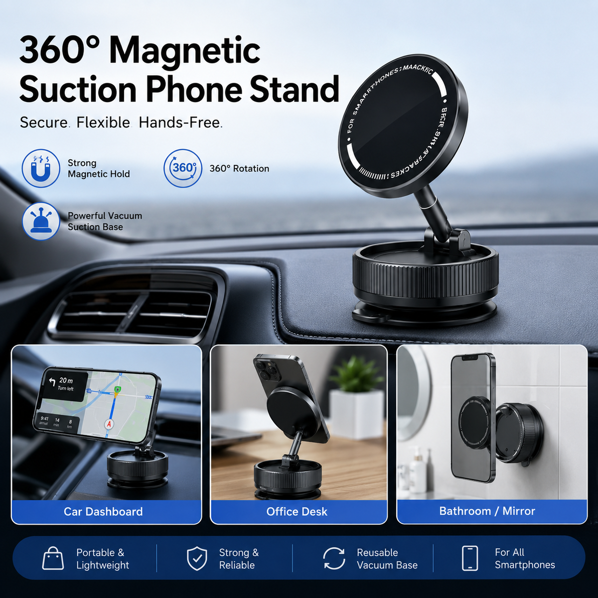 360° Magnetic Vacuum Suction Phone Stand for MagSafe & All Smartphones