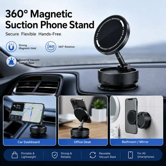 360° Magnetic Vacuum Suction Phone Stand for MagSafe & All Smartphones