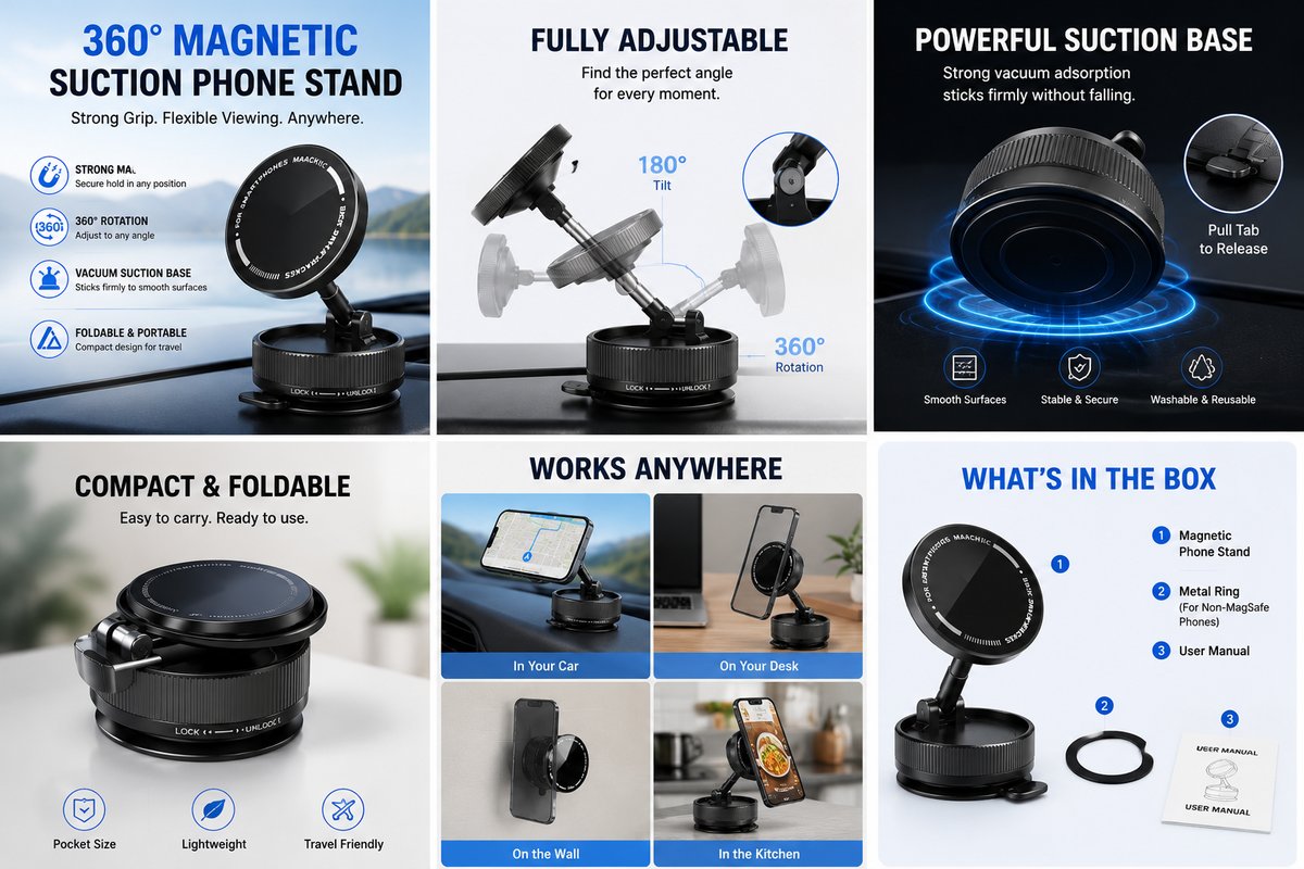360° Magnetic Vacuum Suction Phone Stand for MagSafe & All Smartphones
