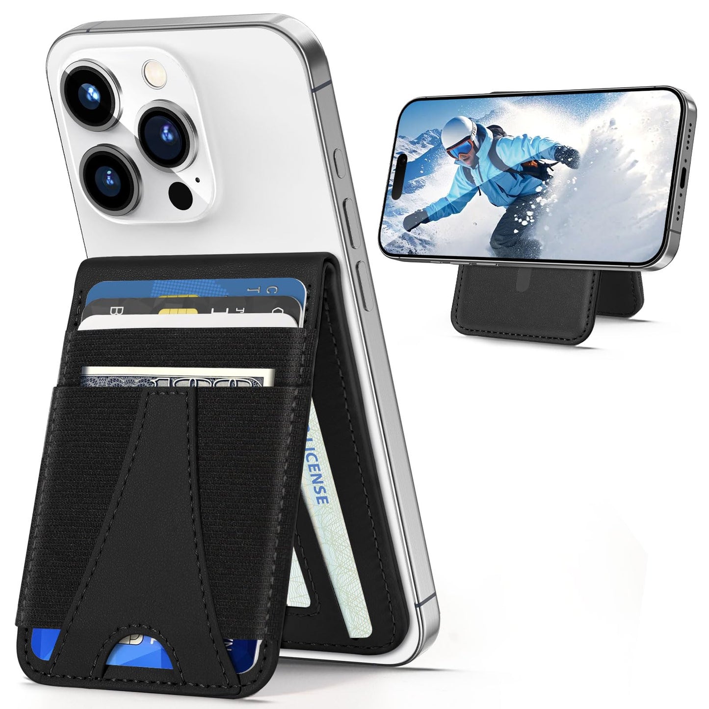 Miroddi for MagSafe Wallet Magnetic Phone Wallet Stand for iPhone 16/16 Pro iPhone 15/14/13/12 Series iPhone Wallet with Adjustable Stand ID Window Hold 10 Cards RFID Blocking Black