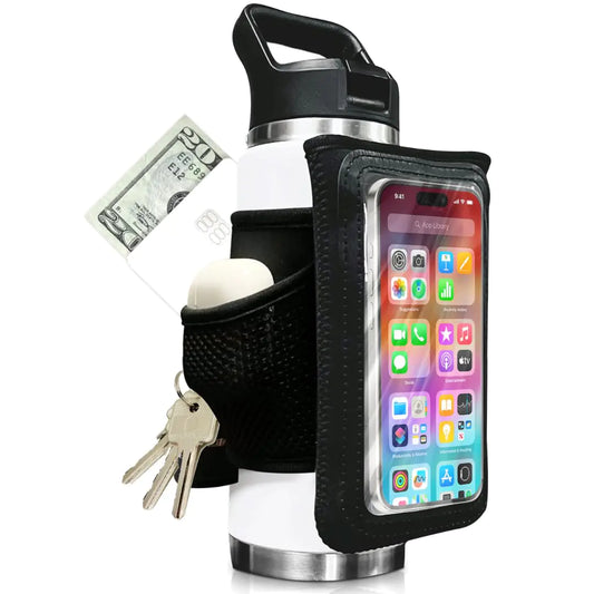 Rising Warrior Water Bottle Caddy Sleeve | Phone Holder Gym Key Holder Wallet Pouch | Gym Water Bottle Bag Fits AirPods Phone and Cards | Compatible with 18-40oz Bottles